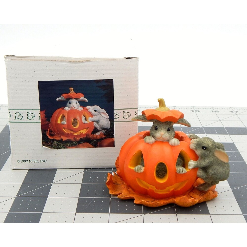 Charming Tails Jumpin Jack-O-Lanterns Rabbit Figure 85-512 Fitz Floyd Vtg 1997
